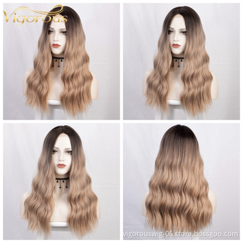 Vigorous Cheap Long Body Wave Front Lace Ombre Blonde With Pre Plucked Hairline Heat Resistant Fiber Wigs Synthetic Hair Wigs